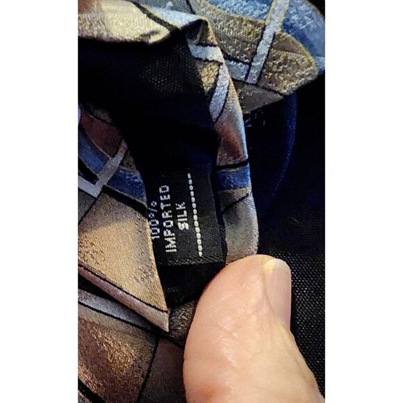 Mens Stanford Geometric Golden Tan Blue Neck Silk Tie 58” L x4” W Classic Power - Picture 11 of 11